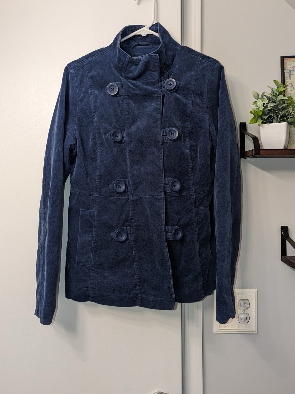 Blue Velvet Button Up Jacket
